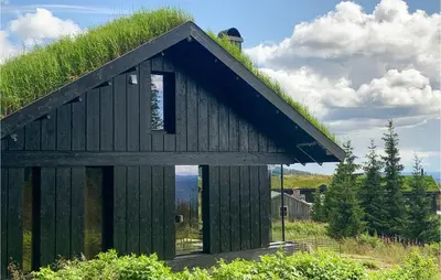 a green roofed house with a grass roof at Stunning Home In Øyer With Sauna in Øyer
