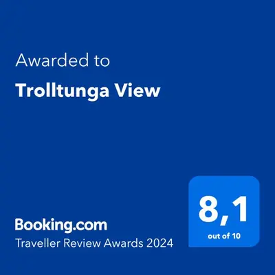 a blue screen with the text awarded to tulsilunga view at Trolltunga View in Tysso