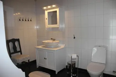 a bathroom with a sink and a toilet at Rosendal Hyttetun in Rosendal
