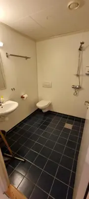 a bathroom with a toilet and a sink at Rosendal Apartments Motellet in Rosendal