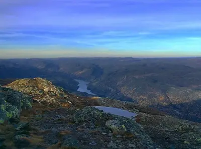 a view of a river from the top of a mountain at Luxury cabin in the mountains with all facileties in Sønstebø