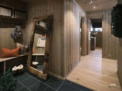 a hallway with a mirror on the wall at Beautiful apartment - high standard - Geilo centre in Geilo