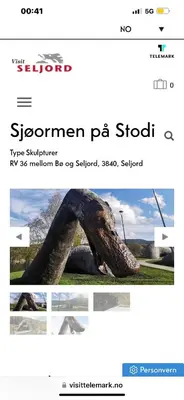 a screenshot of a website with a picture of a sculpture at Storekleiv Hyttefelt Tuddal in Tuddal