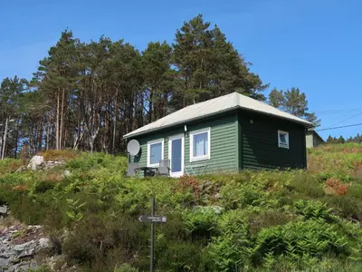a green tiny house on a hill with trees at Holiday Home Sognesjö by Interhome in Bø