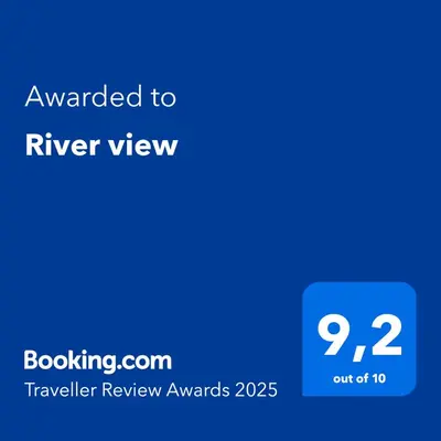 a blue text box with the words awarded to river view at River view in Hovet