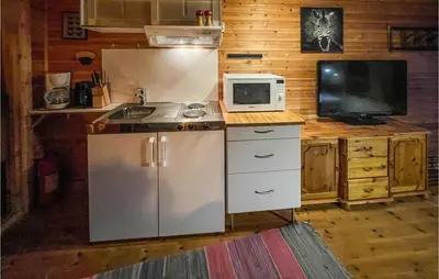 a small kitchen with a sink and a microwave at Lovely Apartment In Trysil With Wifi in Trysil