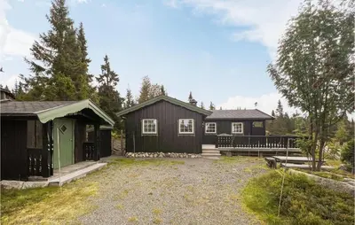 a couple of small buildings in a yard at Beautiful Home In Sjusjøen With Kitchen in Sjusjøen