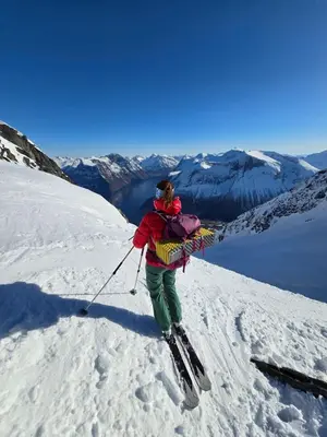 a person on skis on a snow covered mountain at Apartment, Rekkedal Gjestegard - Sæbø in Ørsta