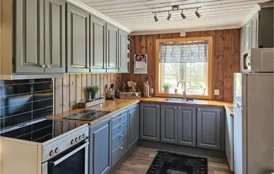a kitchen with blue cabinets and a sink at Awesome Home In Hjartdal With Kitchen in Hjartdal