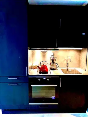 a kitchen with a tea kettle on the stove at Topp studio leilighet Alpine Lodge in Trysil