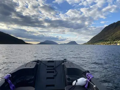 a boat on a large body of water at 6 person holiday home in Gursken-By Traum in Larsnes