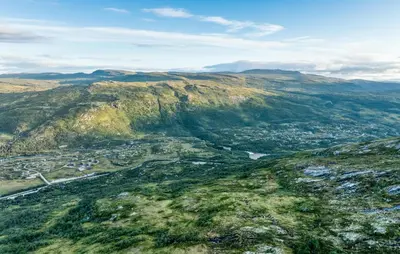 an aerial view of a valley in the mountains at 3 Bedroom Nice Home In Vøringsfoss in Maurset