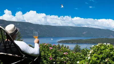 a person sitting in a chair holding a glass of wine at Mountain & Lake Haven & Close to Oslo in Stange