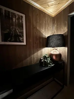 a lamp sitting on a table in a room at Trysil Moderna Lodge in Trysil