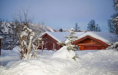 a snow covered cabin with a snow covered tree at Lovely Home In Geilo With Wifi in Geilo