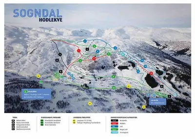 a map of a ski resort in the snow at Leilighet - Panorama view - Sogndal Skisenter Hodlekve in Sogndal