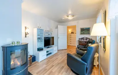 a living room with a couch and a fireplace at Awesome Home In Ånneland With Wifi in Ånneland