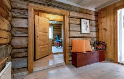 a room with a wooden wall with a door at Nice Home In Bjorli With Wifi in Bjorli