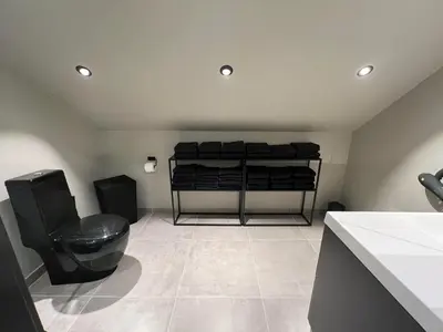 a bathroom with a toilet and a sink in a room at Rjukan Sentrum Apartments NO 1 in Rjukan
