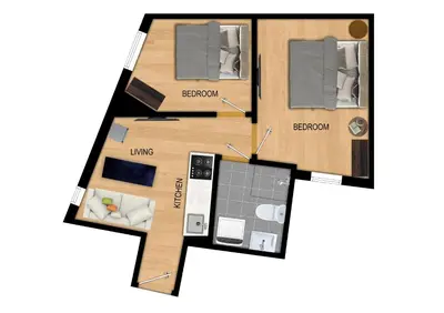 a rendering of a floor plan of a house at King bed - Renovated 2024 - 2BR Behind Bryggen in Bergen