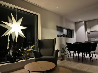 a living room with a star on the window at Sognefjorden View in Leikanger