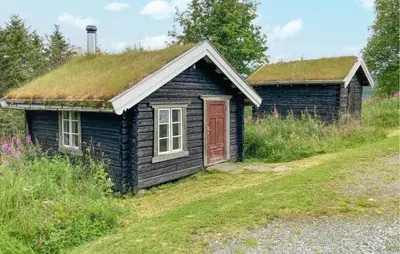 an old house with a grass roof on a field at Gorgeous Home In Svatsum With Wifi in Svingvoll