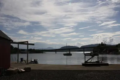 a view of a lake with two boats in the water at Åkviktunet hytte nord in Averoy