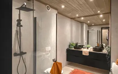 a bathroom with a shower and a toilet and a sink at Amazing Apartment In Noresund With Wifi in Noresund