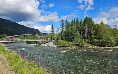 a bridge over a river with at Pet Friendly Apartment In Hemsedal in Hemsedal
