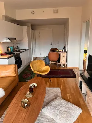a living room with a couch and a table at Seagull Holiday& Businnes Apartment in Trondheim