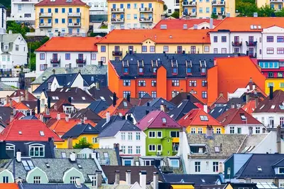 a large group of houses with red roofs at The DreamHouse - inner City Center - Old Town in Bergen