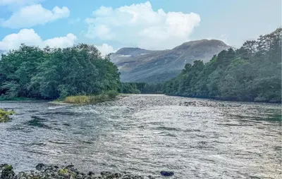 a river with trees and mountains in the background at Gorgeous Apartment In Eresfjord in Nauste