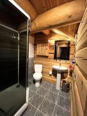 a bathroom with a toilet and a sink at Geilo centrum - cozy apartment - central location in Geilo