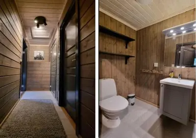 two pictures of a bathroom with a toilet and a sink at Alpinvegen 22B, Trysil Alpin 22B in Trysil