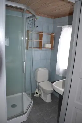 a bathroom with a toilet and a shower and a sink at Lifjellhytte 10 by Norgesbooking - cabin at Golsfjellet in Gol