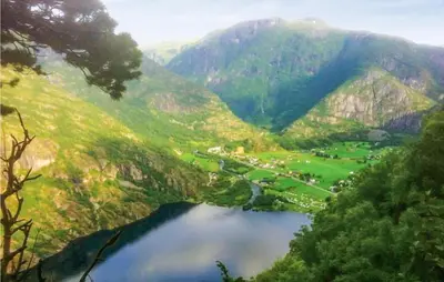 a view of a mountain valley with a lake at 4 Bedroom Nice Home In Eidfjord in Eidfjord