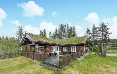 a log cabin with a grass roof at 4 Bedroom Cozy Home In Gol in Golsfjellet