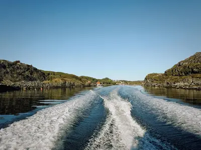 a view of a river with tracks in the water at Holiday Home Nesjaholmen by Interhome in Kalavåg