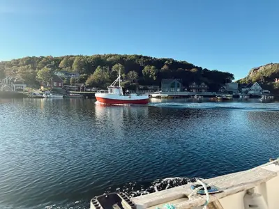 a boat is docked in a body of water at Holiday Home Nesjaholmen by Interhome in Kalavåg
