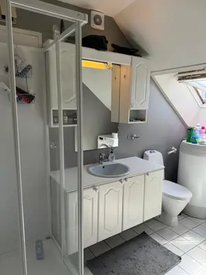 a bathroom with a sink and a toilet at Spacious and central apartment I 250m from Bryggen in Bergen