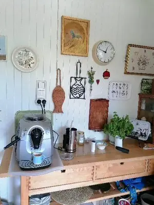 a kitchen counter with a toaster on top of it at Leilighet nær Trondheim in Trondheim