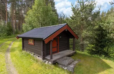 a small cabin in the middle of a field at Skogcamping in Bjørnstad