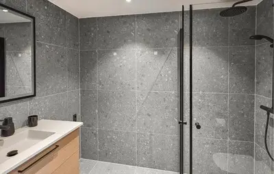 a shower with a glass door in a bathroom at Amazing Apartment In Hemsedal With Wifi in Hemsedal
