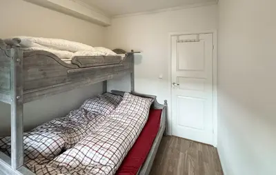 a bedroom with a bunk bed and a door at Stunning Apartment In Tyinkrysset in Tyinkrysset