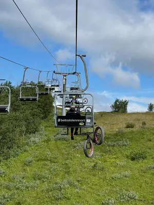 a helicopter is attached to a field of grass at Ideal For Families And Groups Near Ski Slopes And Amenities in Beitostøl