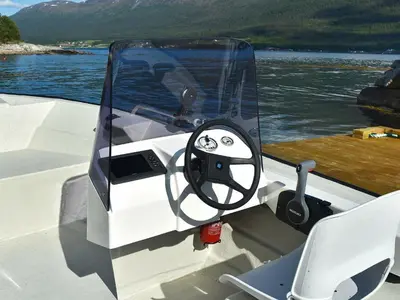 a boat with a steering wheel on the front at 11 person holiday home in VEVANG-By Traum in Vevang