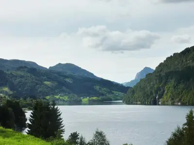 a view of a lake in the mountains at 10 person holiday home in Bygstad-By Traum in Bygstad