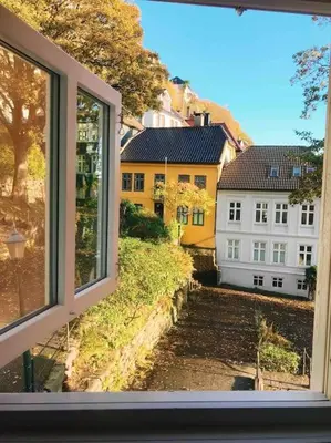 a view from a window of a building at Very Central Beautiful Modern Apartment in Bergen