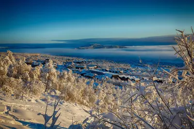 a view of a town in the snow at Steps From The Slopes With Stunning Views! in Beitostøl