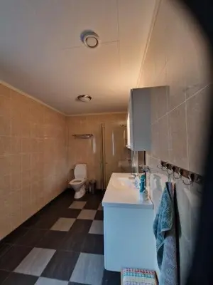 a bathroom with a sink and a toilet at Trysil sentrum leilighet in Trysil
